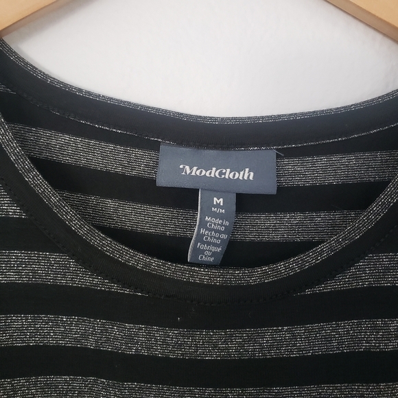 Modcloth Womens Short sleeve Gray Black Striped Tie Waist Maxi Dress Size M - Picture 6 of 8